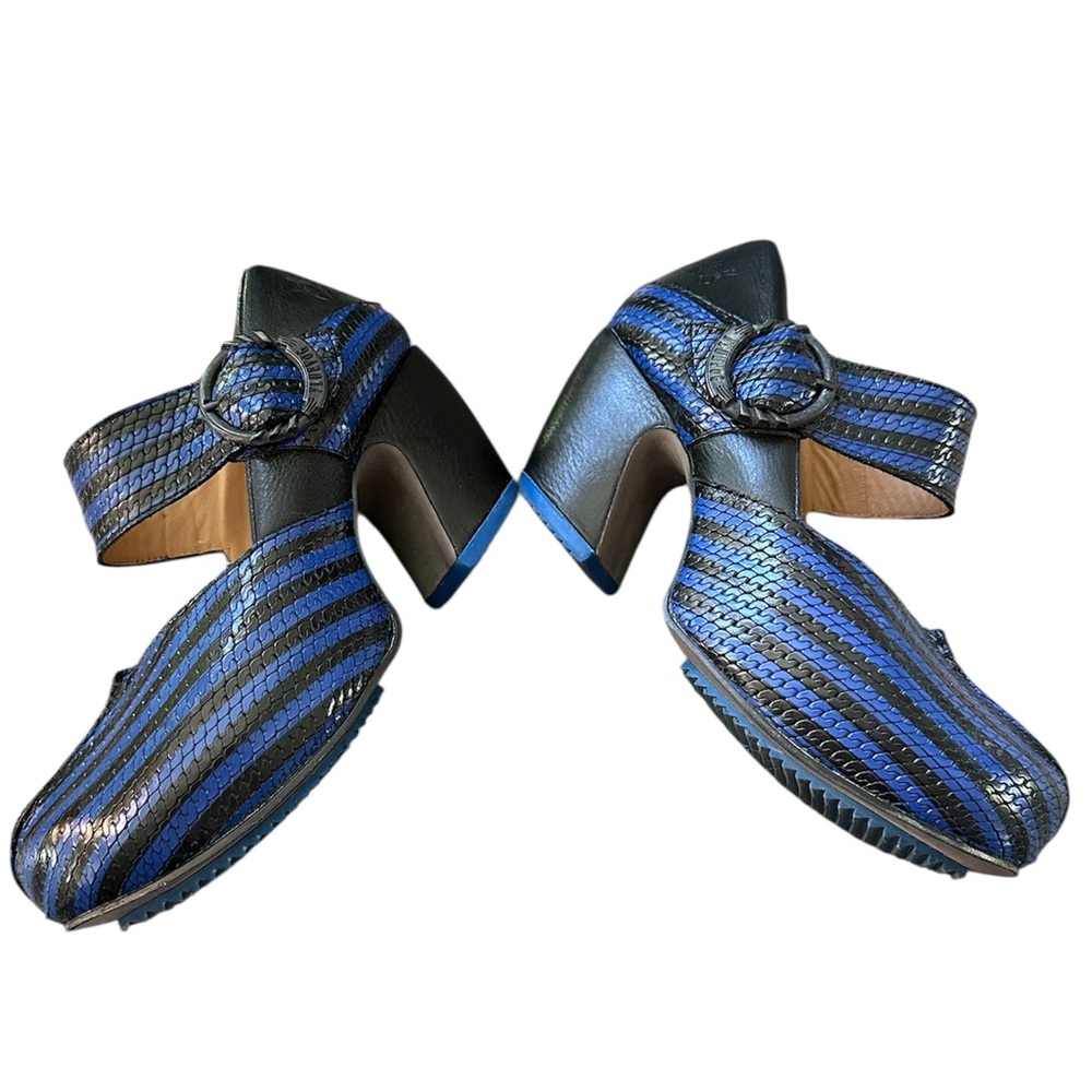 John Fleuvog Prepare Leader Mary Jane Blue & Black Stripe - Picture 6 of 10
